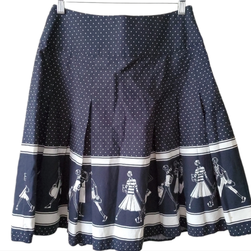 Liz Claiborne Retro navy blue boarder print skirt 8 petite